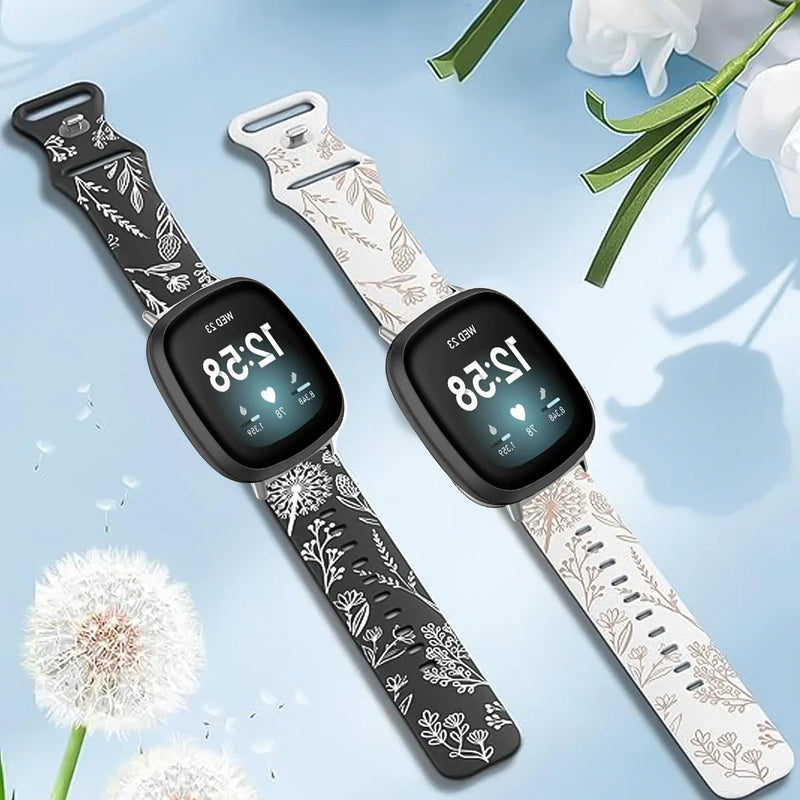 Fitbit Sense 2 Band | Fitbit Versa 4 Band | Two-Tone Floral Silicone Band (14 Colors Available)