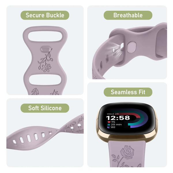 For Fitbit Sense and Versa 3 | Floral Silicone Band | 11 Colors Available