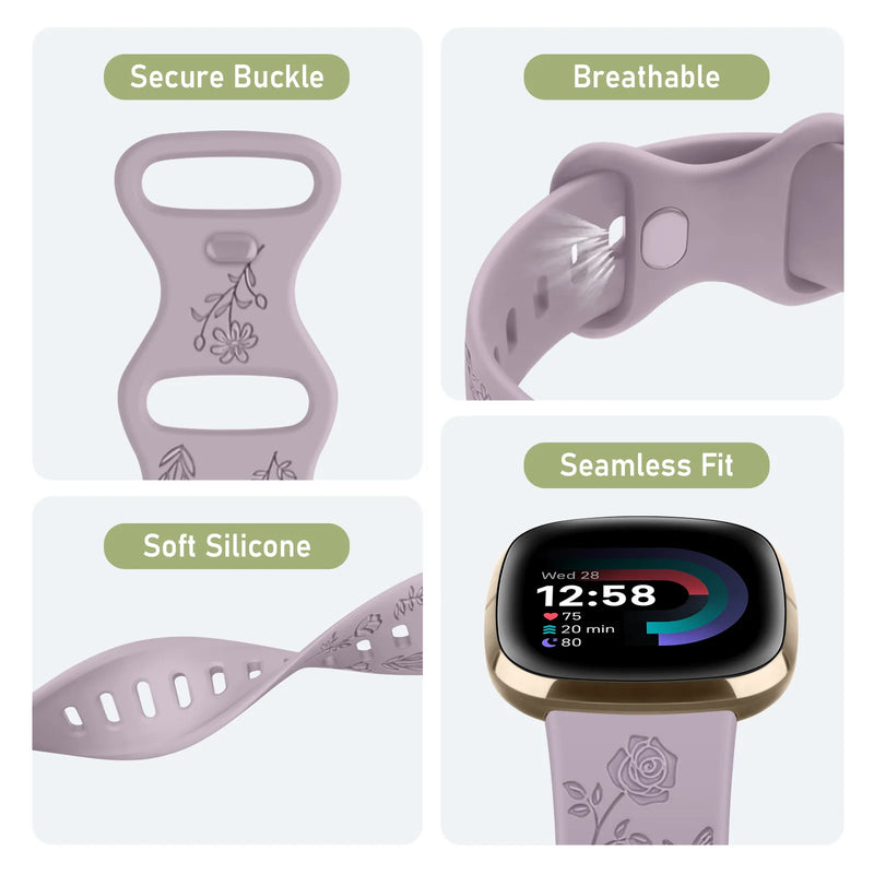 For Fitbit Sense and Versa 3 | Floral Silicone Band | 11 Colors Available