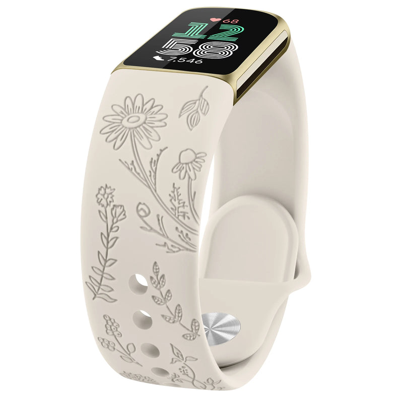 For Fitbit Charge 5 & Fitbit Charge 6 | Floral Silicone Strap (13 Colors Available)
