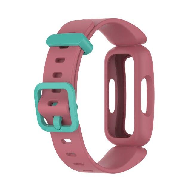 For Fitbit Ace 3 | Light Red (Green Clasp) Plain Silicone Band