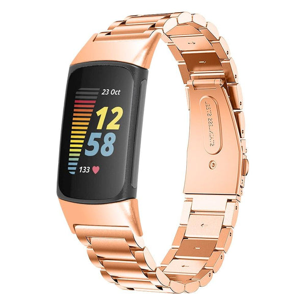 For Fitbit Charge 5 | Rose Gold Classic Steel Band