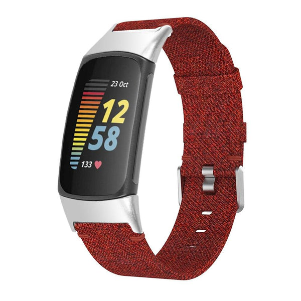 For Fitbit Charge 5 | Red Woven Canvas Band